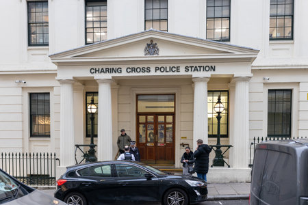 London, England - 17 December 2022,: Entrance to the Metropolitan Police station at Charing Crossのeditorial素材