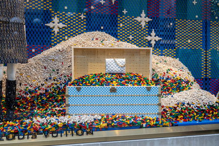 London, UK - 20 December 2022, Louis Vuitton Christmas showcase, mannequins on the background of...