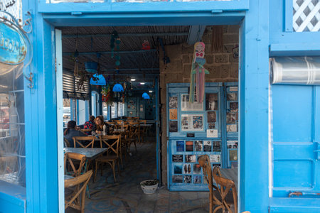 Acre, Israel - November 01, 2022, People in a cafe decorated in Arabic style drinking coffeeのeditorial素材