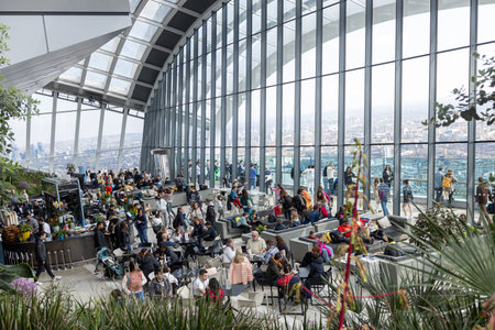LONDON, UK - April, 2023: The Sky Garden is Europe's highest garden space located on top of 20 Fenchurch St. It features a stylish restaurant; brasserie and cocktail bar.のeditorial素材