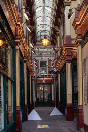 LONDON, UK - April 29, 2023: Beautiful interior of Leadenhall Market, Gracechurch Street, City of London.のeditorial素材