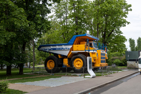 Moscow, Russia - 05 June, 2023, Belaz is a Belarusian manufacturer of haulage and earthmoving equipment, dump trucks, haul trucks, heavy equipment. VDNKh is the main tourist attractions of Moscow.のeditorial素材