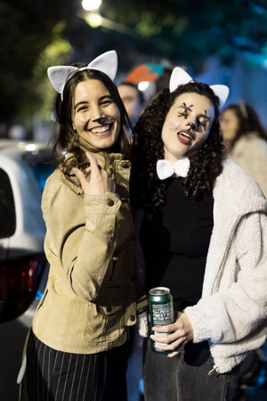 Haifa, Israel - March 5, 2022, People dressed in fancy dress celebrate Purim. Nightのeditorial素材