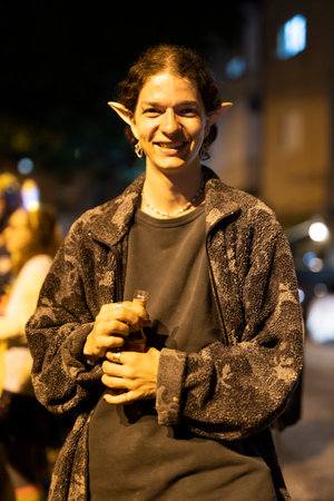 Haifa, Israel - March 5, 2022, People dressed in fancy dress celebrate Purim. Nightのeditorial素材