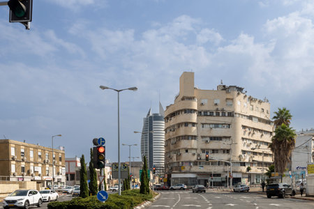 Haifa, Israel -June 2023, A typical constructivist house in the lower town. Avenue.のeditorial素材