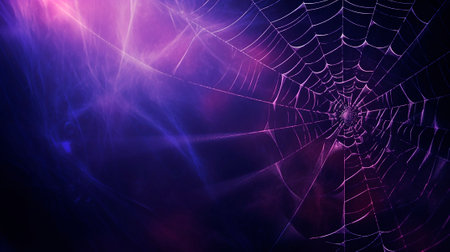 Minimalist web of wild spider on blue purple backgroundの素材