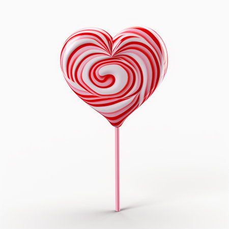 AI. Pink striped heart shaped lollipop isolated on white background.の写真素材