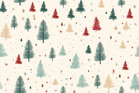 AI Christmas Seamless Pattern. Merry Christmas Background. Winter Holiday Pattern Design with Trees. Vector Xmas Pattern for Prints, Cards, Fabric, Surface Design.の写真素材