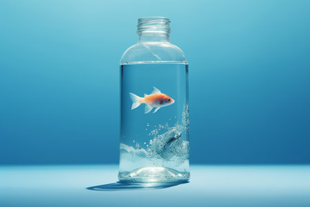 AI. Aquarium with red fish on a blue background. Pop Artの素材