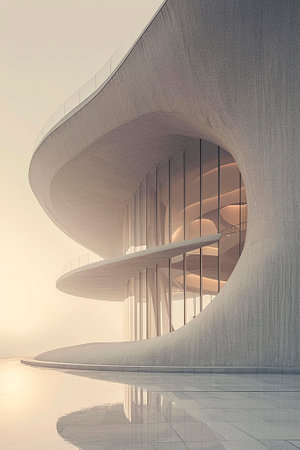 3d render of modern skyscrapers in the fog and light. Minimalism in architecture. Fragments of...