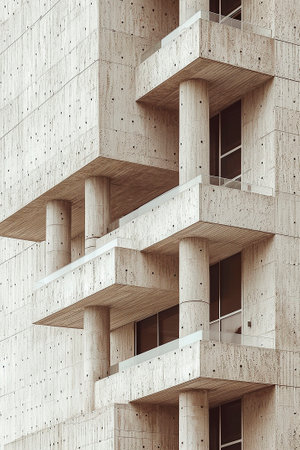 Minimalism in architecture. Fragments of architectural details in gray and beige tonesの写真素材
