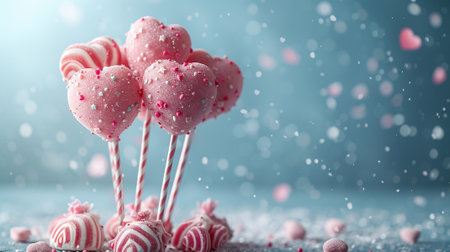 Bouquet of candy canes for Valentine's Day on a blue background