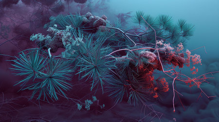 surreal landscapes of a pine forest in blue tonesの素材
