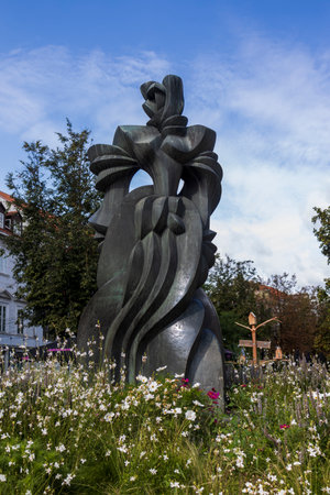 Vilnius, Lithuania - August 23, 2023, sculpture of Barbara Radziwill. Queen of Poland and Grand Duchess of Lithuania. Sculptor: Vladas Vildiunasのeditorial素材
