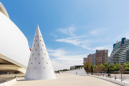 Valencia, Spain - April 20, 2024: The Palau de les Arts Reina Sofia in Valencia is a prominent feature of the City of Arts and Sciences. It was crafted by renowned Spanish architect Santiago Calatrava. Pyramidのeditorial素材