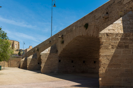 Valencia, Spain - April 20, 2024. Park in the former riverbed of the Turia River. Bridgeのeditorial素材