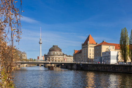 Berlin, Germany - 02 April 2024, Bode Museum Island, Bodemuseum, Museumsinsel and TV Tower on Aleのeditorial素材