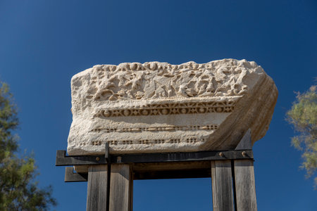 Caesarea, Israel, 26 September 2025 â€“ Ancient Corinthian Column Capitals Among the Ruins of...