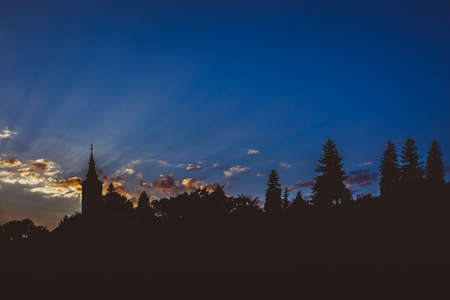 Church in left side in silhouetteの写真素材