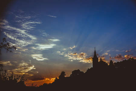 Church in right side in silhouetteの写真素材