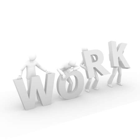 3D men holding the word Work