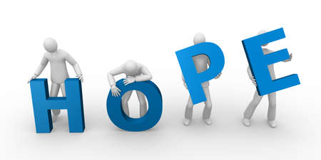 3d men holding the word hopeの写真素材