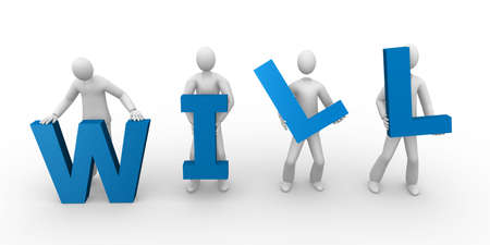 3d men holding the word willの写真素材