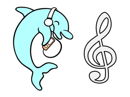 Vector of dolphin with headphones and MP3 with music symbolのイラスト素材