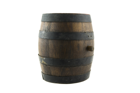 isolated on withe portrait of old wooden barrelの写真素材