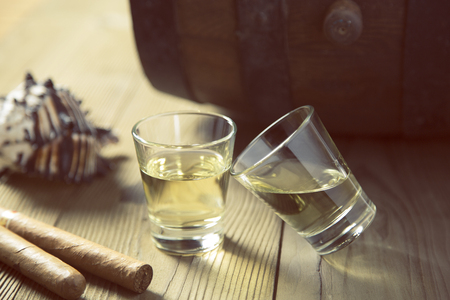 portrait of pair of glasses of Carribean rumの写真素材
