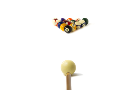 overwhite portrait of pool ballsの写真素材