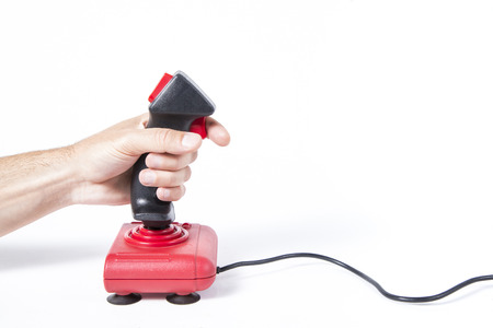 man playing with a joystickの写真素材