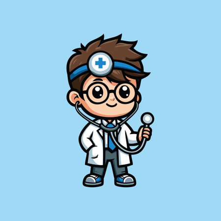 Cute Doctor Cartoon Character Mascot Design Vector Illustration.のイラスト素材