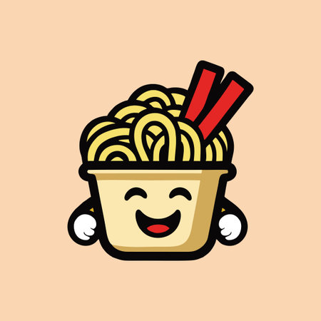 Illustration of a ramen bowl of noodle with a smiley faceのイラスト素材