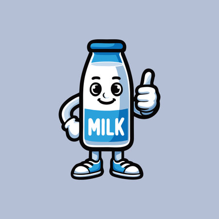 Cute Milk Bottle Mascot Character with Thumbs Up. Vector Illustrationのイラスト素材