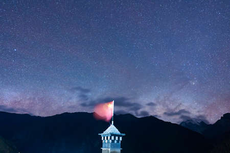 Starry night in Shangri-la village in Tibet, the sacred place in west of Chinaの写真素材