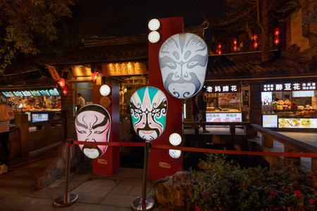 Beijing Opera Face in an alley in Chengdu Chinaのeditorial素材
