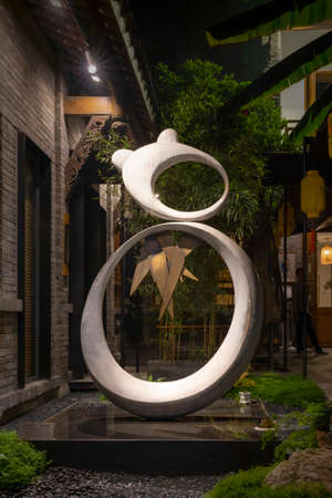 Panda silhouette in alley Kuanzhai of Chengdu Chinaのeditorial素材