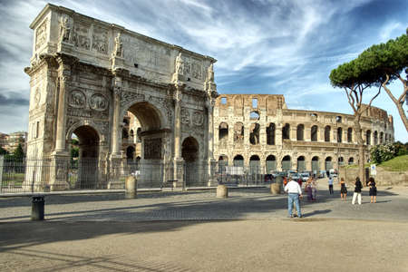 The Colosseum and The Arch of Titus in  Rome, hdr pictureの写真素材