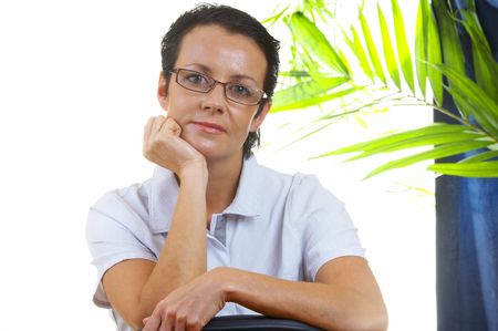 portrait of  businesswoman in stylish glasses in office environment  の写真素材