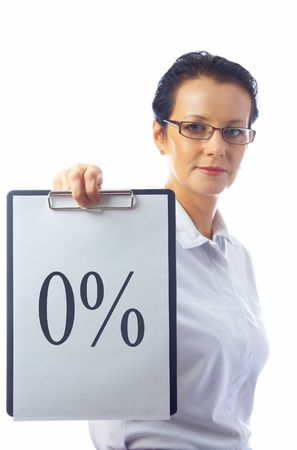 portrait of  businesswoman in stylish glasses with clipboard on white backの写真素材