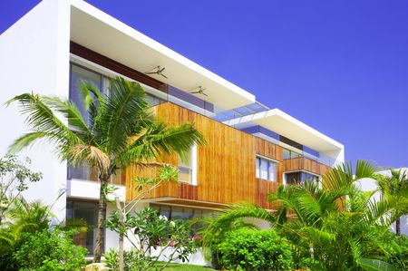 View of nice modern villa in tropic environmentのeditorial素材