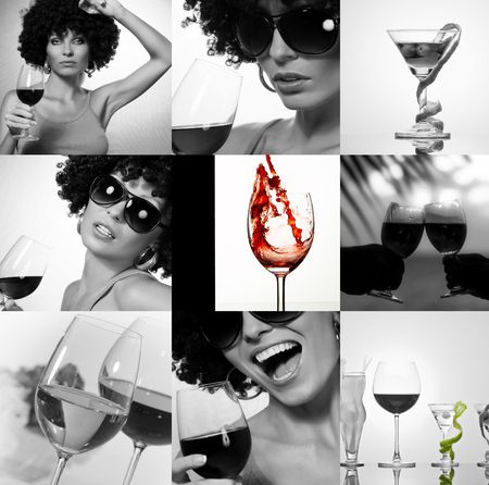 Black and white wine drinking themeの写真素材