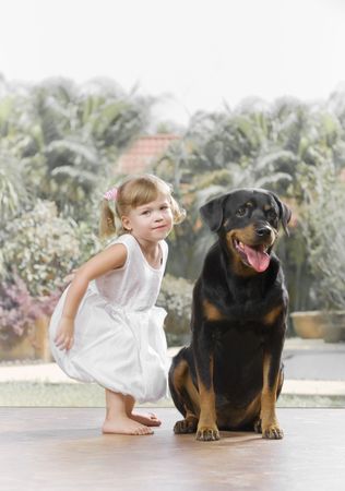 Portrait of little girl having good time  in summer environmentの写真素材