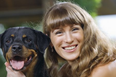 Portrait of nice woman  having good time in summer environmentの写真素材