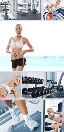 Healthy lifestyle  theme collage composed of different imagesの写真素材