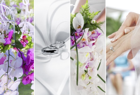wedding theme collage composed of different imagesの写真素材