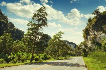 panoramic view of nice empty road in summer environmentの写真素材