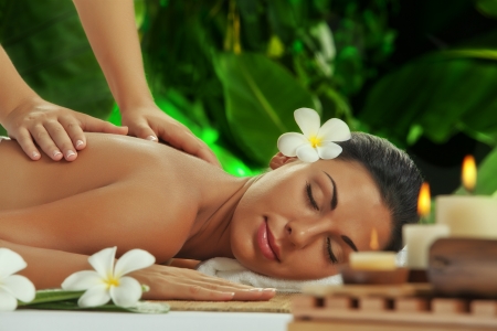 portrait of young beautiful woman in spa environment の写真素材