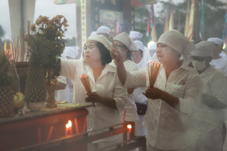 view of people burning candles during vegetarian festival in Thailandのeditorial素材